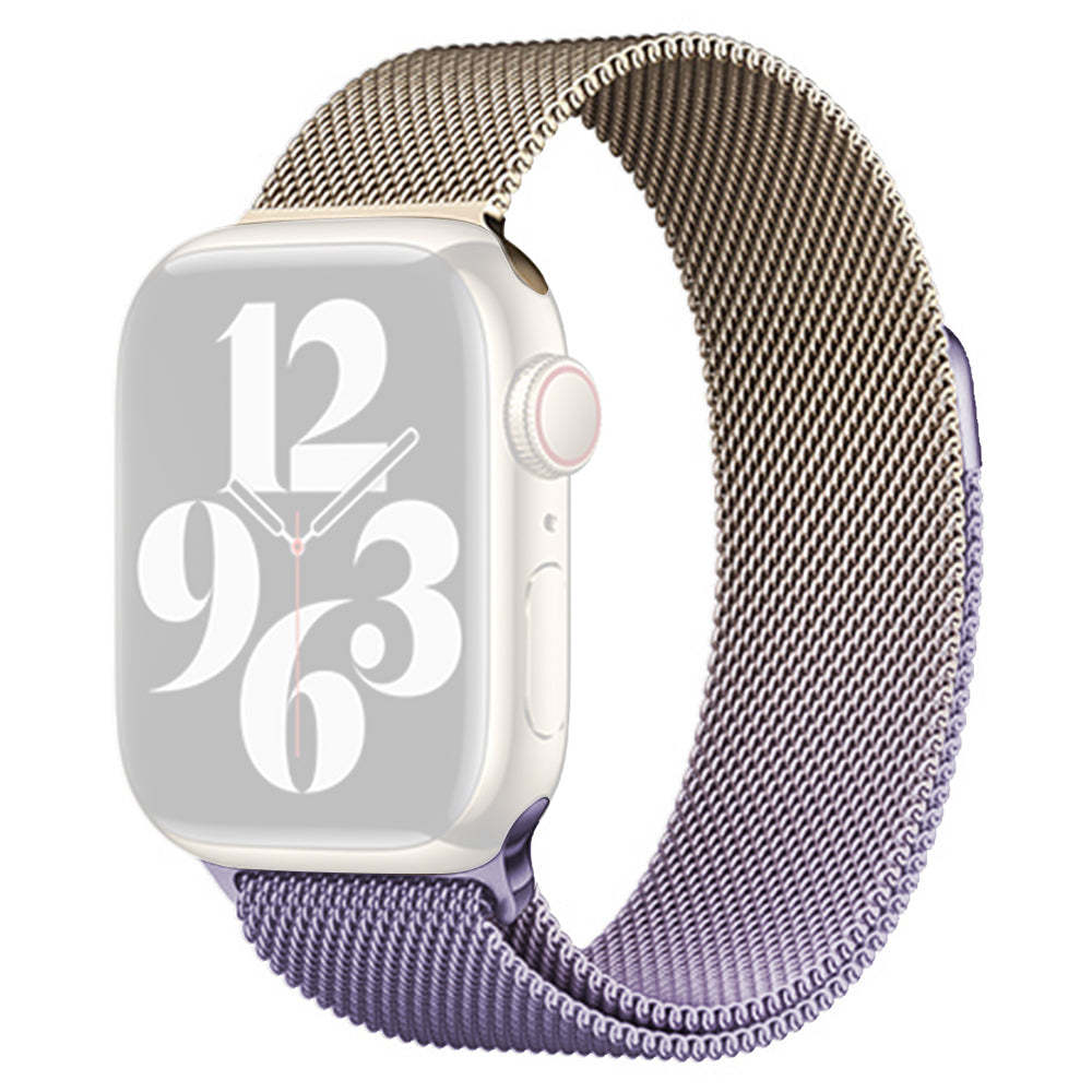For Apple Watch Ultra / Ultra 2 49mm / 9 8 7 45mm / 6 5 4 SE (2022) SE (2023) SE 44mm / 3 2 1 42mm Milanese Mesh Watchband - Purple+Green For Apple Watch Ultra / Ultra 2 49mm / 9 8 7 45mm / 6 5 4 SE (2022) SE (2023) SE 44mm / 3 2 1 42mm Milanese Mesh Watchband - Purple+Green